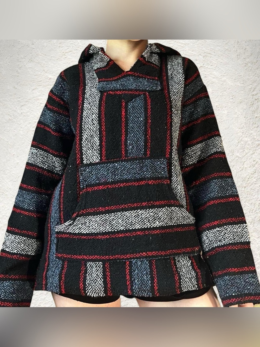 Striped Baja Hoodie with Red, Blue & White Accents